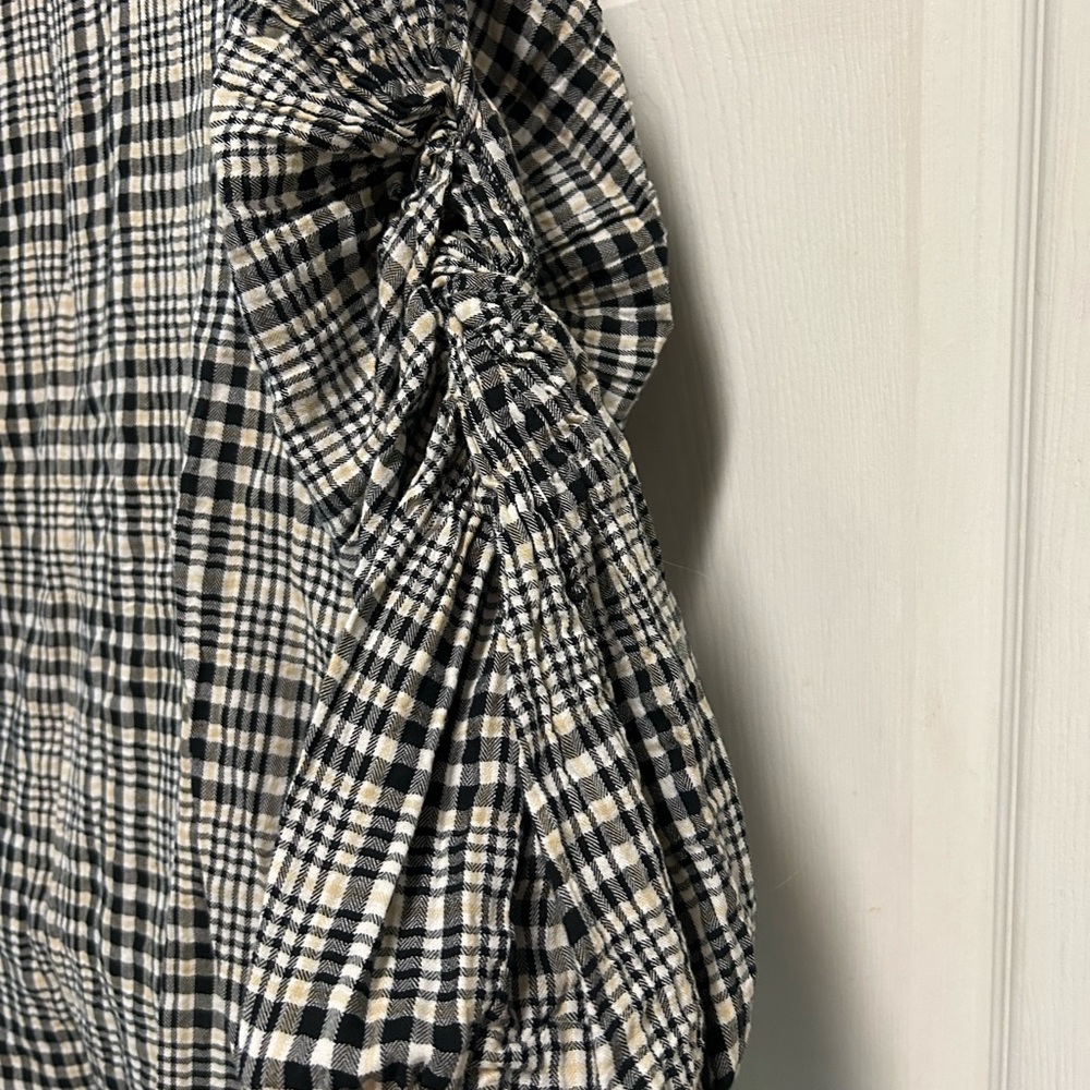 Zara Basic Plaid Blouse Medium Oversized Ruching … - image 3